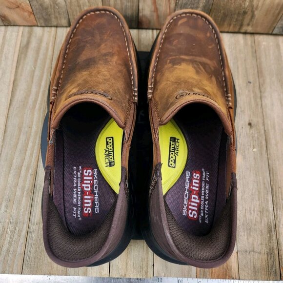 Mens Skechers Parson size 9.5 WW Wide Slip Ins Brown Casual Slip On Loafer Shoes - Picture 5 of 10